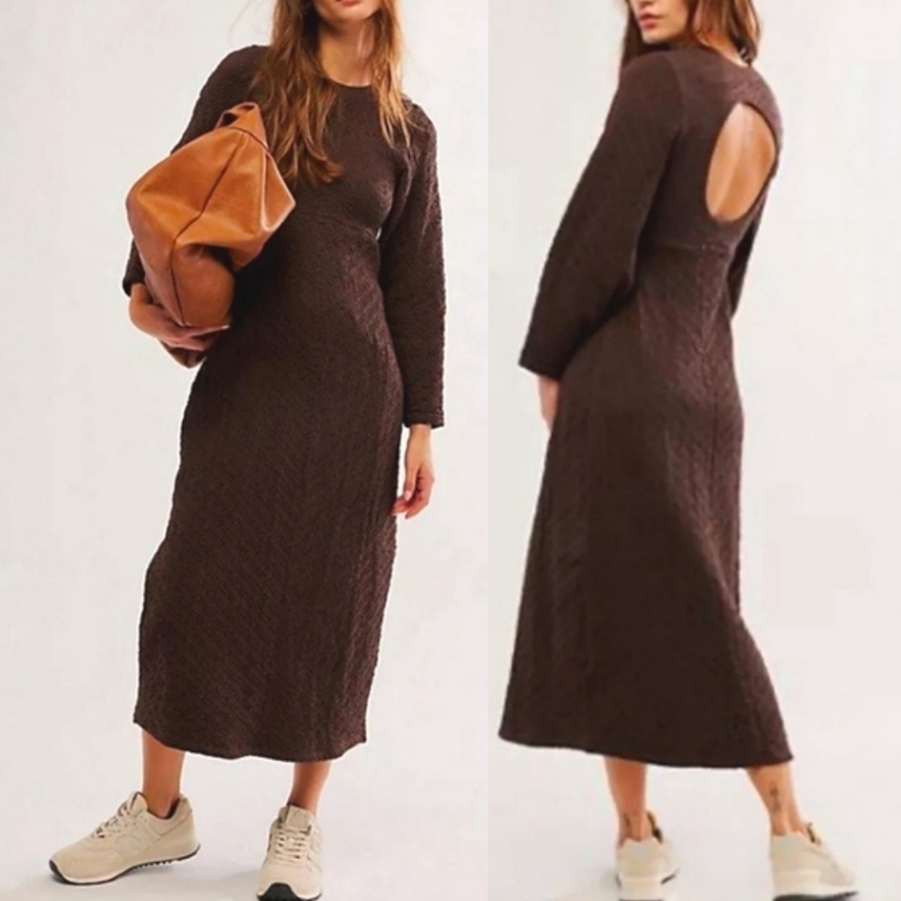 NWOT Free People Gabby Midi Sweater Seamless Dress in Brown Size M/L  $198